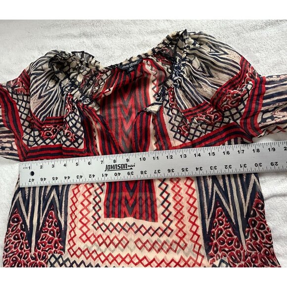 Lucky Brand Womens Boho Print Gauze Split Neck Ruffle Trim Blouse Top XS NWOT - Picture 7 of 8